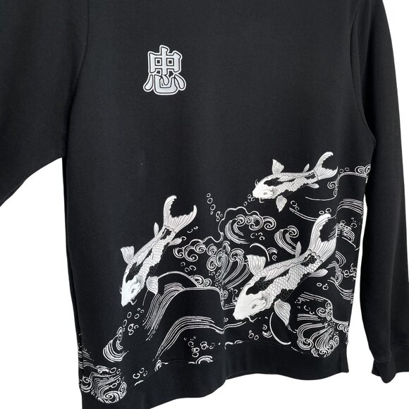 Blind Rooster Black Sweatshirt With Koi Fish & Wave Design, M - Picture 4 of 9